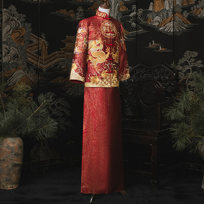秀禾服新郎2021新款男装中式结婚礼服古装婚服男士龙凤褂接亲秀禾
