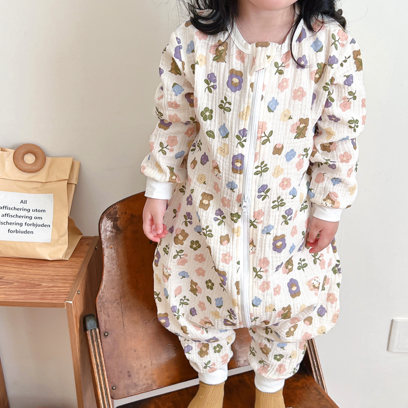 宝宝睡袋夏季薄款纱布纯棉春秋婴儿分腿防踢男童女童儿童连体睡衣