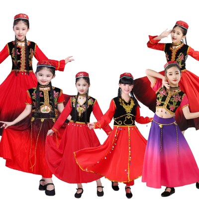 儿童少数民族演出服装女童新疆舞服男孩维吾尔族哈萨克舞蹈服回族