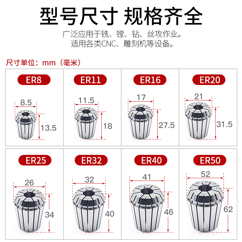 高精ER20筒夹ER16/25/32雕刻机主轴弹性/数控中心刀柄BT30/40/50