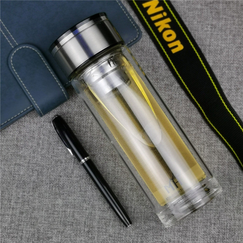 名辉双层加厚玻璃杯便携隔热防烫过滤带盖泡茶水杯手柄办公杯定制