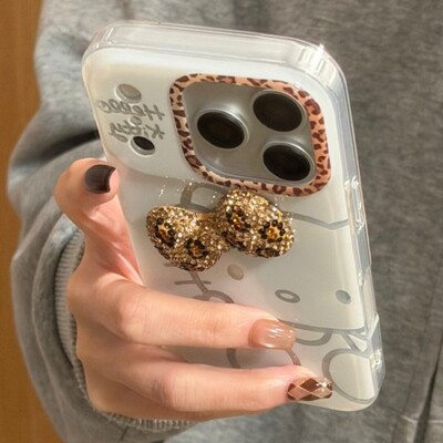 先吉白底闪粉坐立猫咪苹果17promax手机壳iphone16151413网红潮ins风