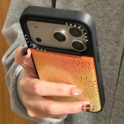 先吉橙色晕染满屏烟花滴胶苹果17promax手机壳iphone16151413网红潮