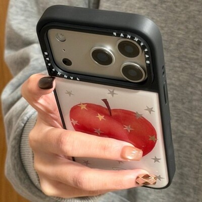 先吉白底炫彩红苹果滴胶苹果17promax手机壳iphone16151413网红潮ins