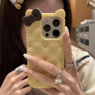 13p小众16pro防摔保护套女款 饼干蝴蝶结可爱卡通立体适用于iPhone16promax手机壳新款 15pro创意简约14pro个性