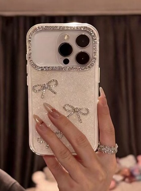 ins韩风立体闪钻蝴蝶结闪粉iPhone1716promax手机壳新款iPhone14pro小众15pro卡通13pro防摔16pro防摔保护套