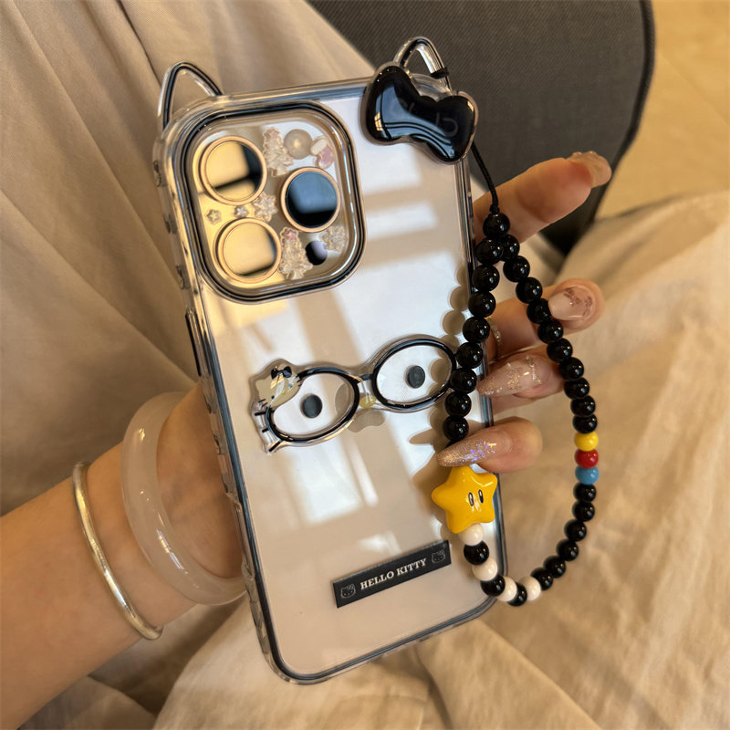 黑色长耳朵透明KT猫戴眼镜适用iPhone16promax手机壳新款苹果15pro创意磨砂14pro个性13pro可爱16pro防摔保护,3C数码配件,手机保护套/壳,淘宝优惠券,粉丝福利购,淘宝优惠卷