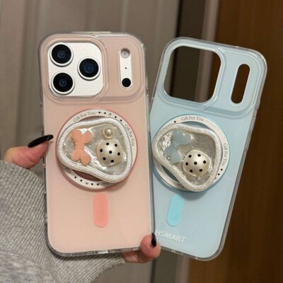 先吉蓝底粉底纯色英文陨石支架苹果17promax手机壳iphone16151413磁吸