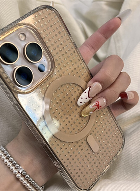 黄色小钻磁吸适用iPhone16promax手机壳新款iPhone14pro高级感小众15pro不撞壳精致13p防摔16pro防摔保护套女