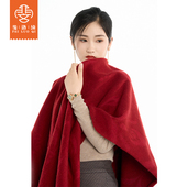 新款 民族风羊毛披肩女秋冬红色旅游保暖独特漂亮高端外搭披风毛毯