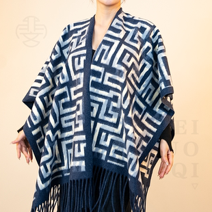 高级感仿羊绒双面穿大披肩外搭女士披风斗篷冬季保暖护肩围巾流苏