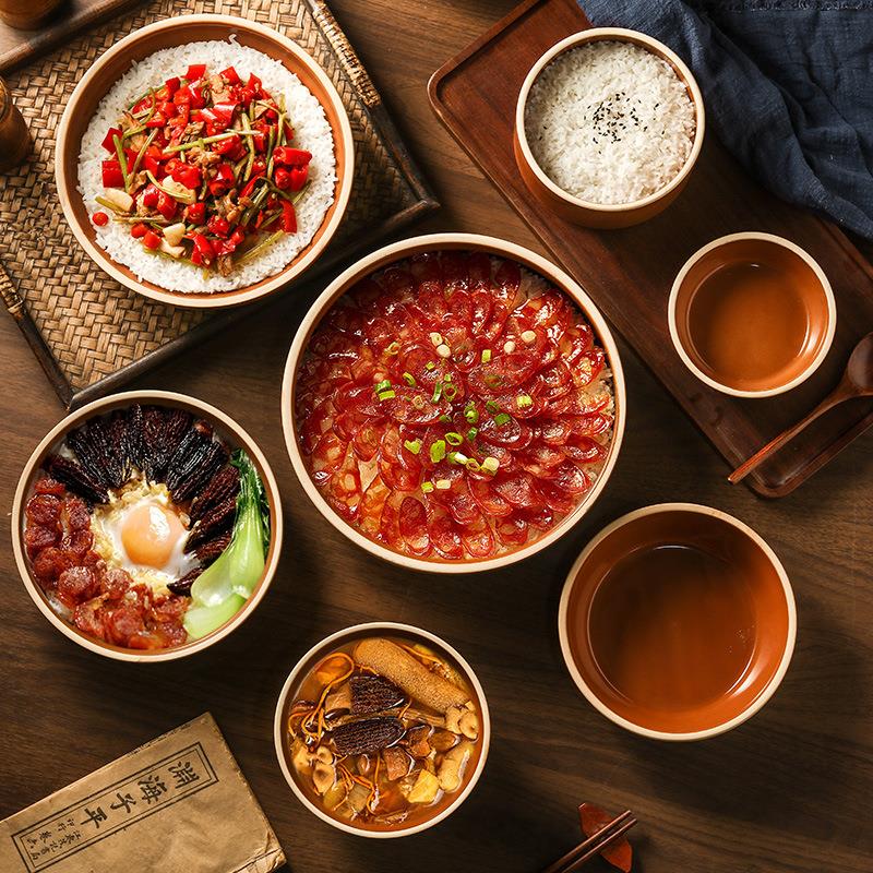 蒸饭碗陶瓷饭钵蒸菜盘餐土陶蒸笼盒钵仔碗湘菜碗碟具复古粗碗蒸蛋