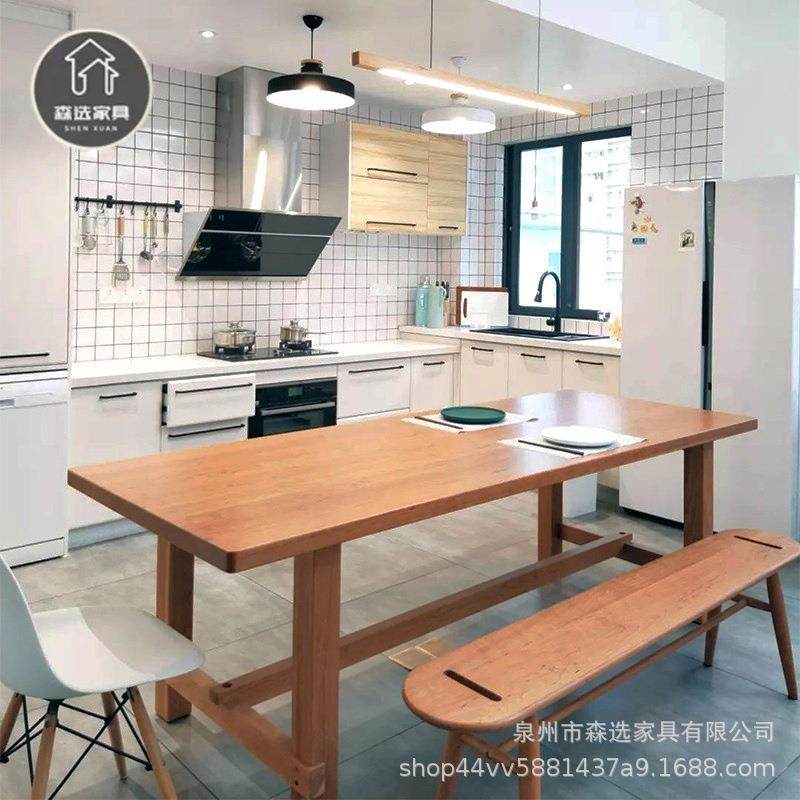 森选实木餐桌椅组合家用原木饭桌大尺寸大板桌原木风大桌子长条桌