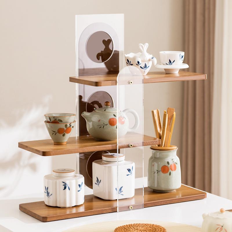 实木茶杯架子中式博古架收纳盒桌置物架普洱茶壶围炉煮茶茶具架子
