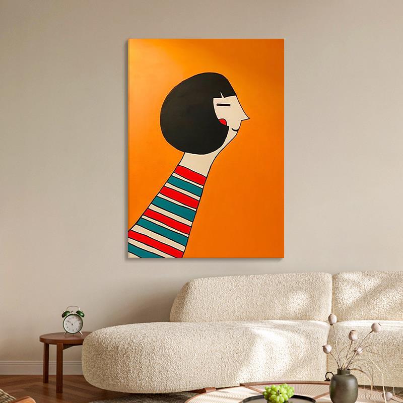 趣味卡通人物手绘油画客厅装饰画现代简约玄关餐厅小众艺术挂画