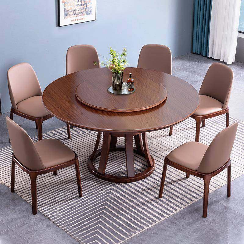 实木餐桌椅组合圆形家用现代简约饭店全实木圆桌2m带转盘吃饭桌子