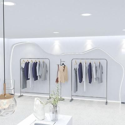 服装店挂衣架北欧不锈钢银色陈列货架女装店简约中岛落地式展示架