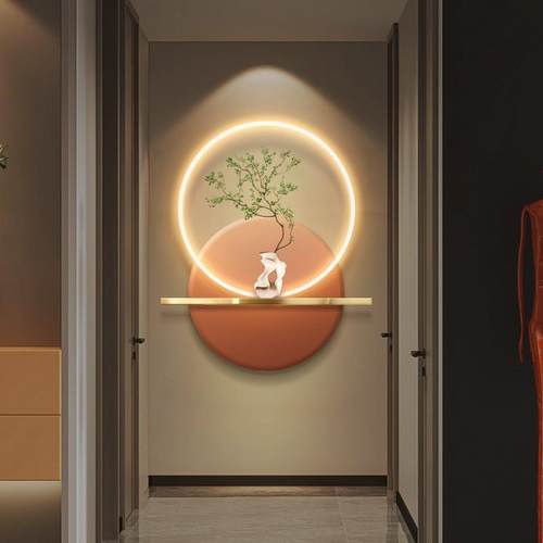 现代简约入户玄关装饰画带led灯画氛围画高级感走廊过道绿植挂画