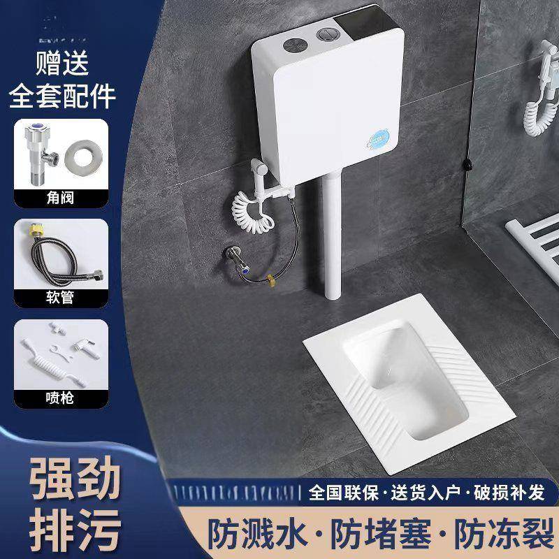 家用陶瓷防臭蹲坑式卫生间便盆大便水箱套装虹吸式源工厂一件