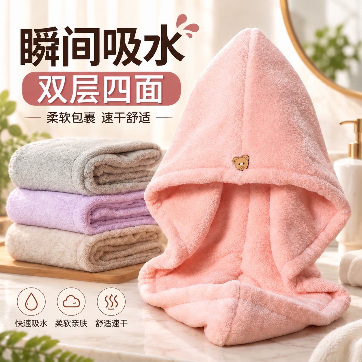 成人超强吸水速干双层加厚干发帽