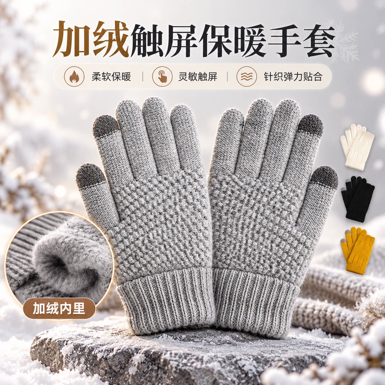 秋冬触屏加绒加厚防寒手套