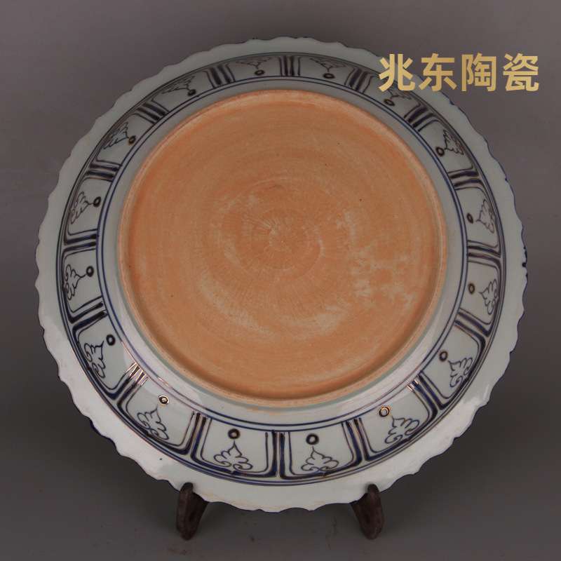 元青花龙凤描金花边盘子 仿元代出土旧货瓷器古玩古董摆件青花瓷