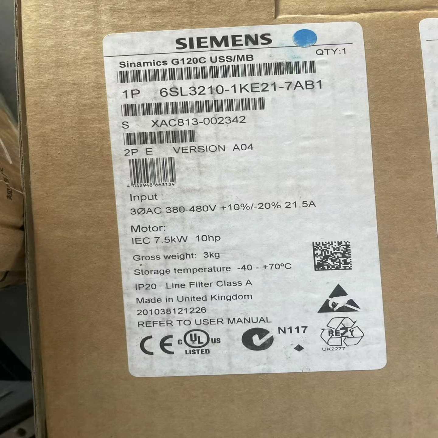 变频器6SL3210-1KE21-7AB1原包装~询价