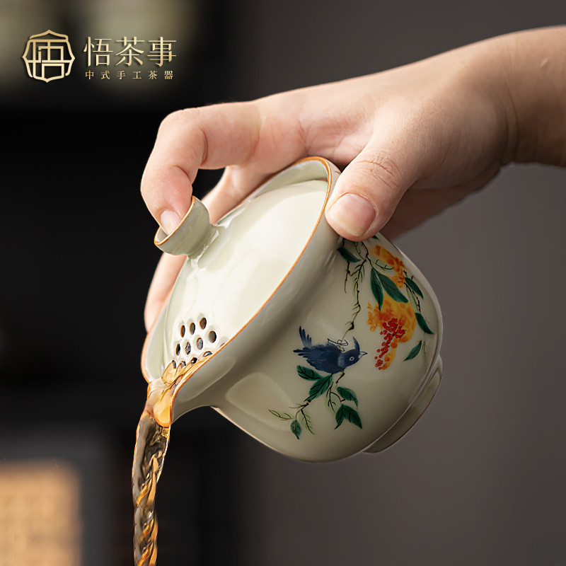 汝窑盖碗茶杯大号单个高档泡茶手抓壶不烫手泡茶杯功夫茶具套装