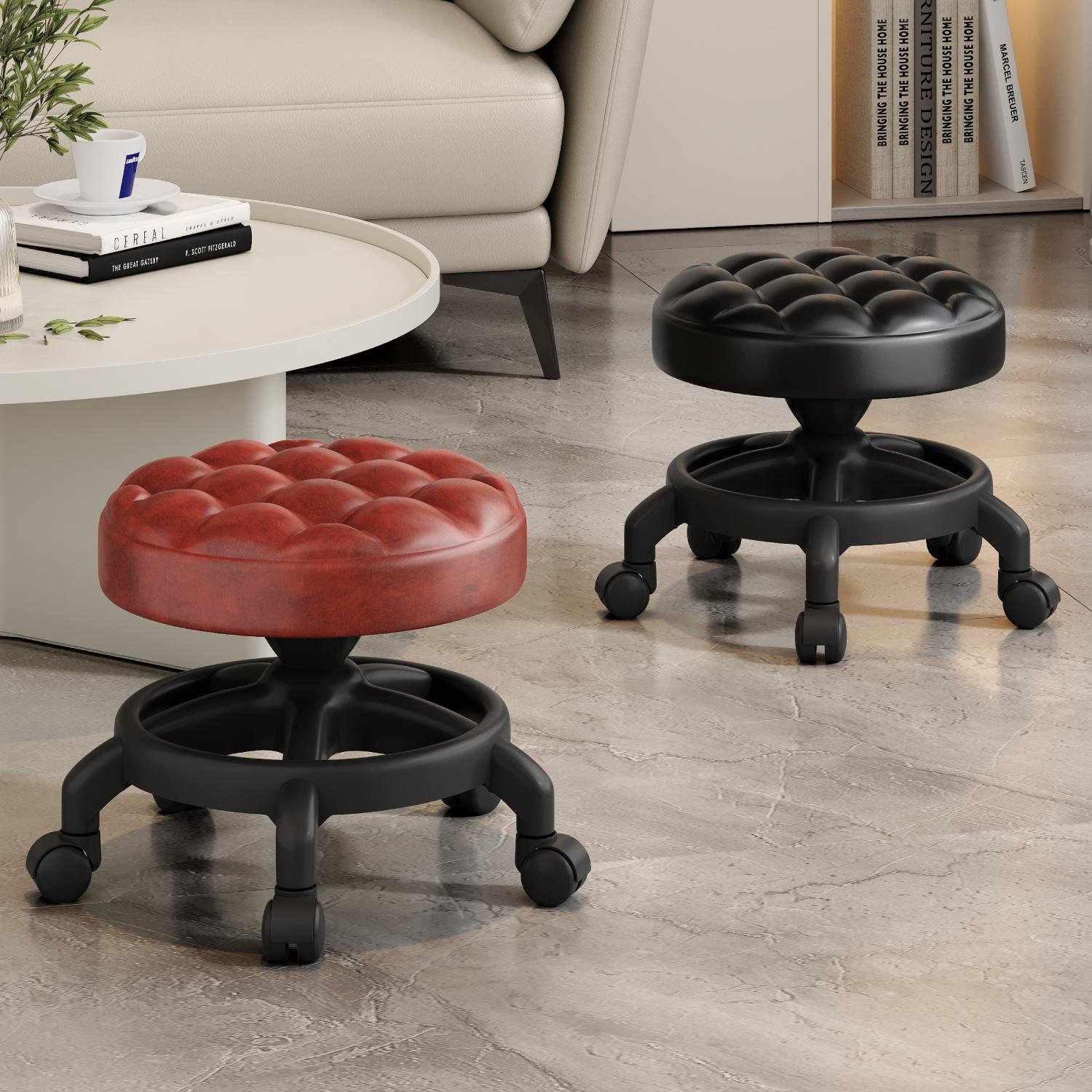 万向轮小凳子家用滑轮矮凳换鞋凳宝宝学步椅带娃神器美缝圆凳板凳