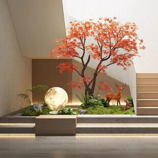 彷真红枫树鸡爪槭室内楼梯下景观装饰假树落地大型绿植摆件彷真树