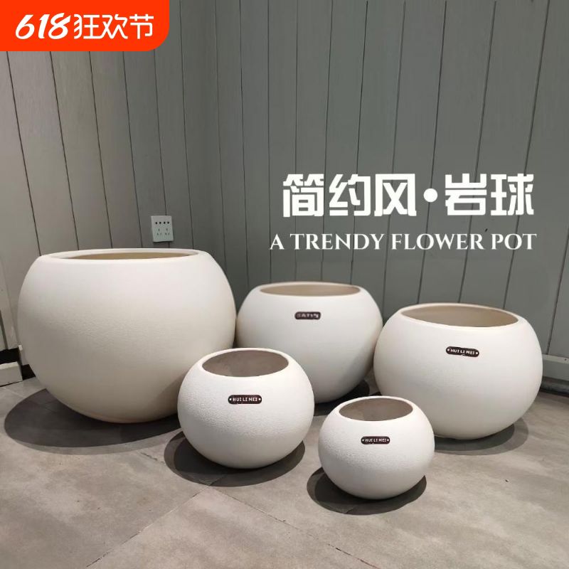 轻奢高级感树脂花盆大号风黑金刚橡皮树胖盆圆球形大花盆客厅