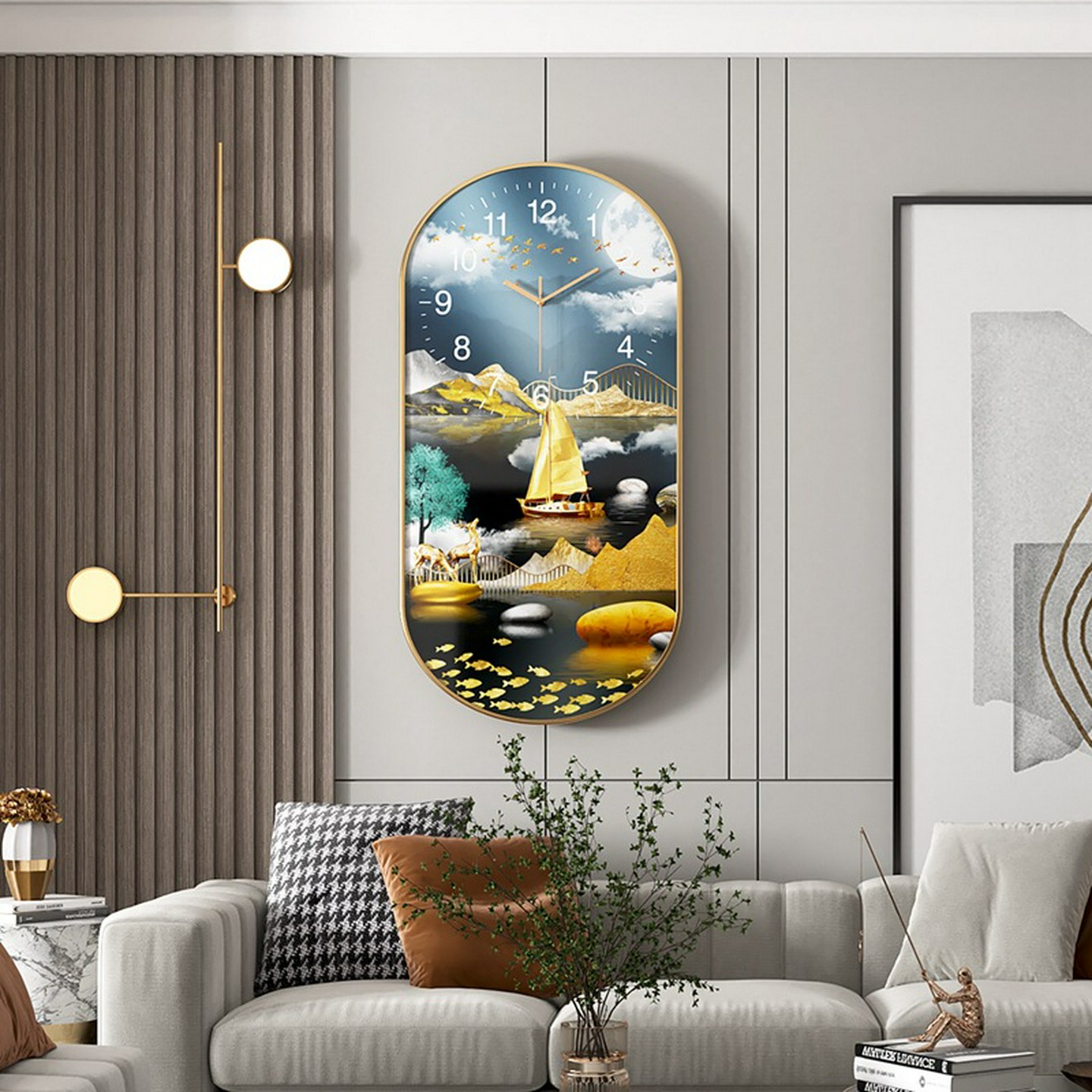 轻奢晶瓷钟客厅挂钟北欧装饰画挂墙家用时尚简约静音钟表创意时钟图片