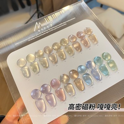 暮色罗格美甲镜面月光猫眼2025网红流行升级加密磁粉裸色晶石猫眼
