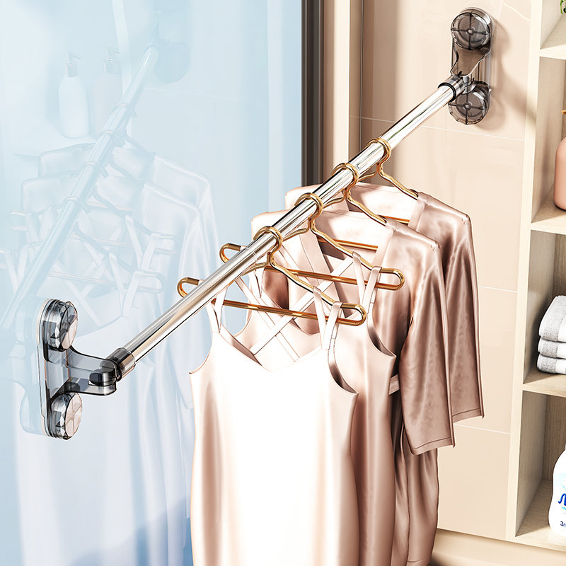 吸盘毛巾架免打孔壁挂式毛巾杆置物架浴室可伸缩收纳挂架晾衣架