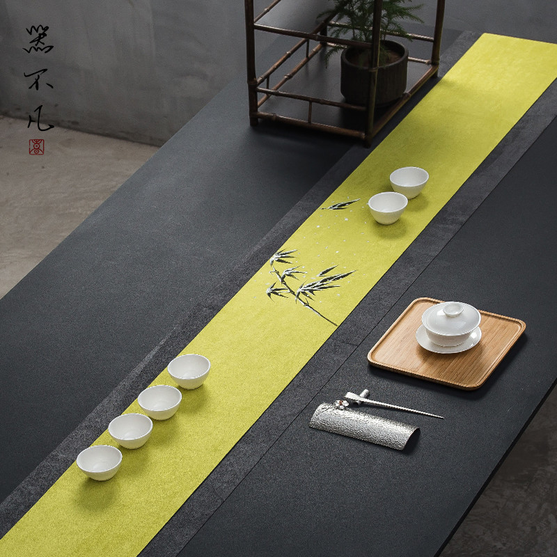 防水防滑茶席禅意桌旗新中式干泡茶布长条茶巾茶旗茶台桌布垫定制图片