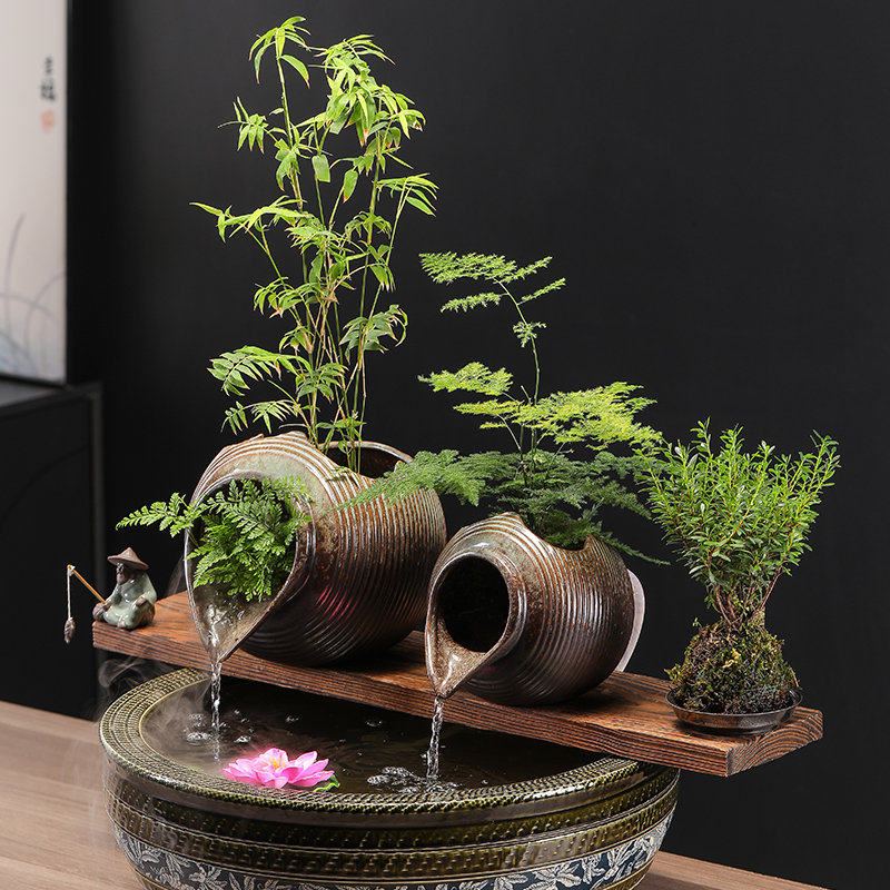 古法养鱼庭院鱼缸造景摆件室外鱼池增氧过滤循环流水陶罐DIY