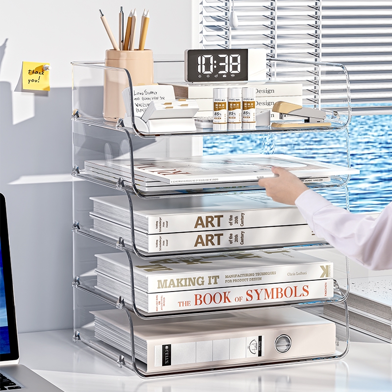 星优文件收纳架透明置物架桌面收纳盒书桌资料a4纸亚克力整理盒