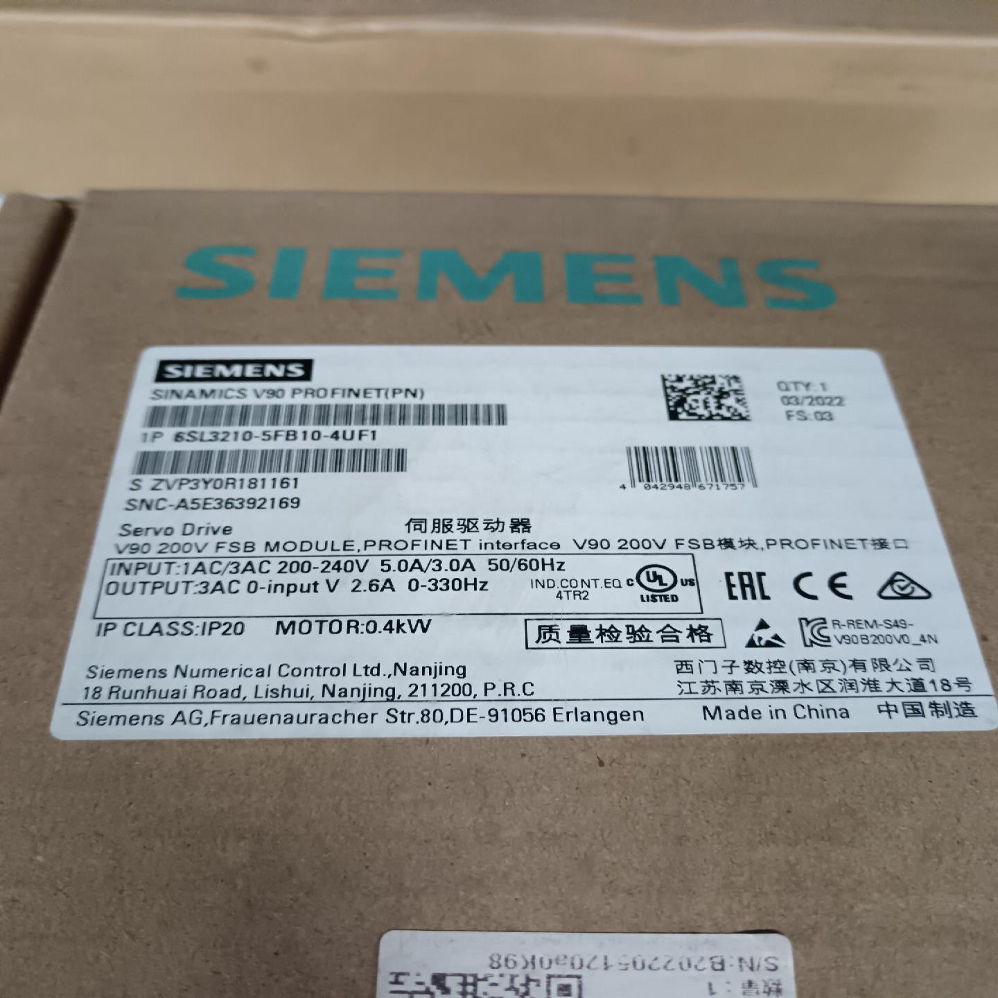 西门子伺服驱动器6SL3210-5FB10-4UF1全新仅拆（瓠子电子）