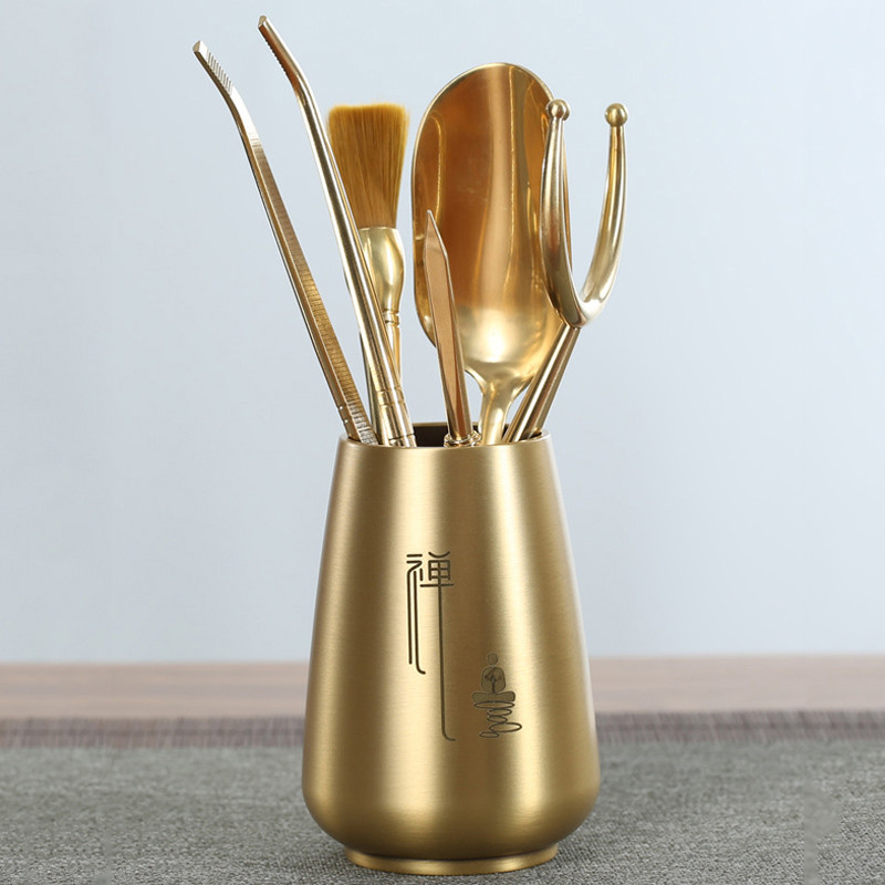 中式黄铜茶道六君子家用高档茶具配件茶夹茶刀养壶笔刷子茶道