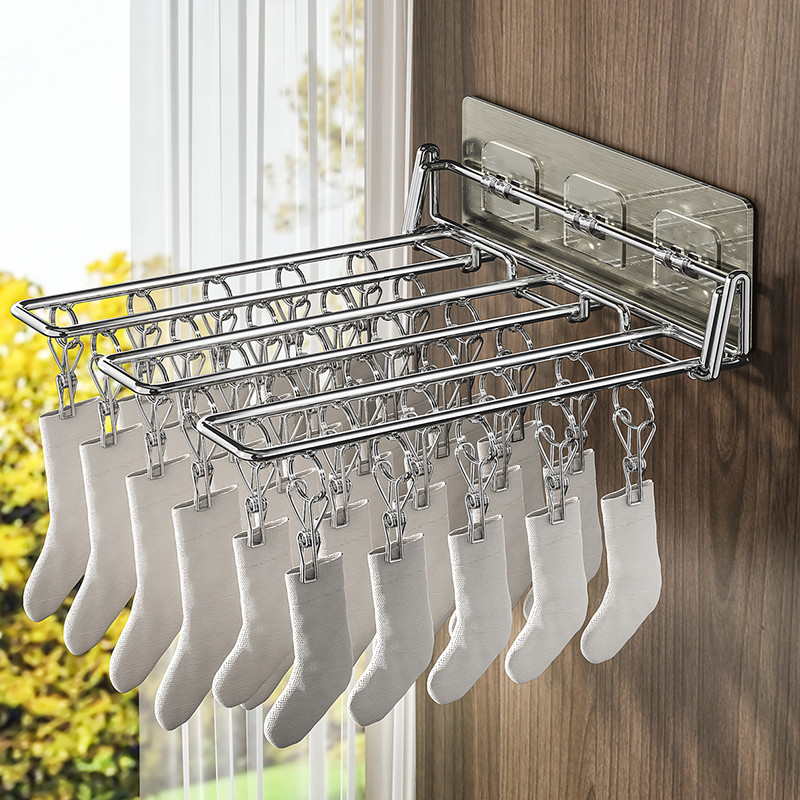 折叠晾衣架壁挂阳台晒袜子神器家用卫生间多夹子内衣袜夹子晾