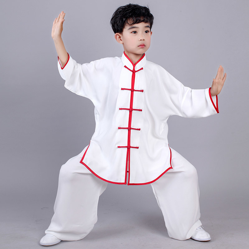 儿童夏季中袖太极服男女武术练功服少儿短袖训练服团体表演服