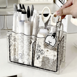 笔筒收纳盒学生桌面大容量轻奢高级感书桌置物架办公室亚克力