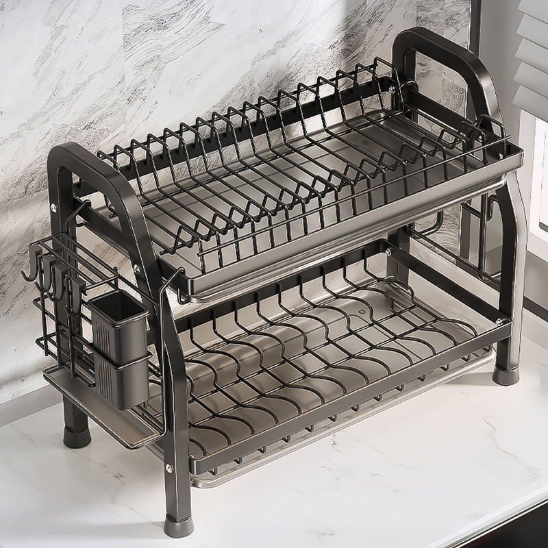 不锈钢厨房置物架碗盘碗碟收纳架多功能碗筷碗柜双层放碗架沥