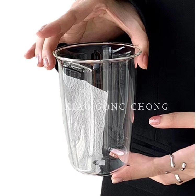 ins风敞口翻边美式拿铁咖啡杯创意玻璃杯子啤酒杯简约敞口奶茶杯