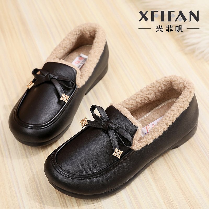 妈妈鞋老北京棉鞋一脚蹬女鞋冬豆豆鞋冬季加绒保暖老年人棉靴