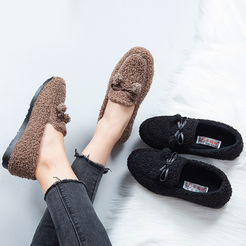 新款秋冬加绒豆豆鞋一脚蹬棉鞋
