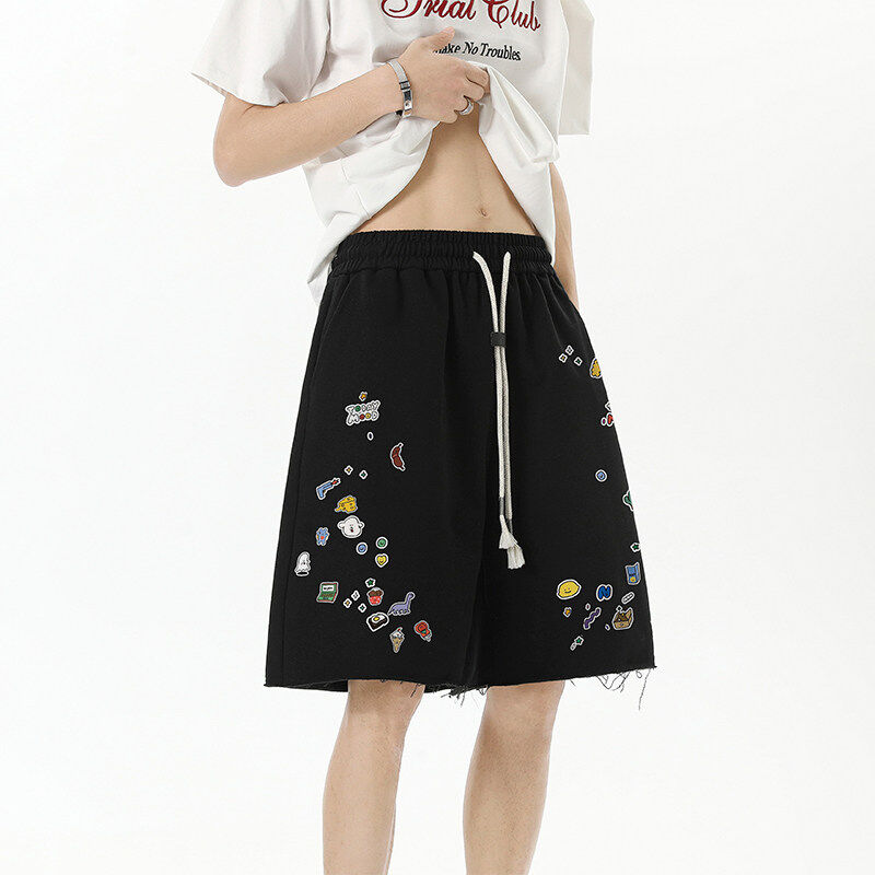 PMKZ贴纸印花运动短裤美式潮牌宽松青少年休闲裤夏季新款短裤