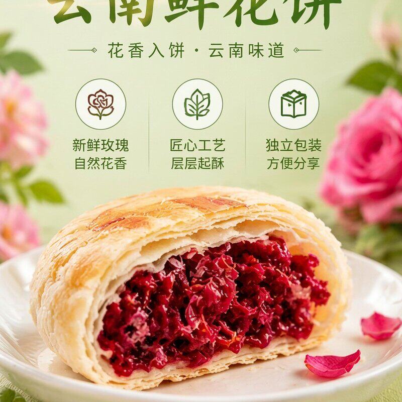 云南特产鲜花饼玫瑰味传统糕点休闲零食