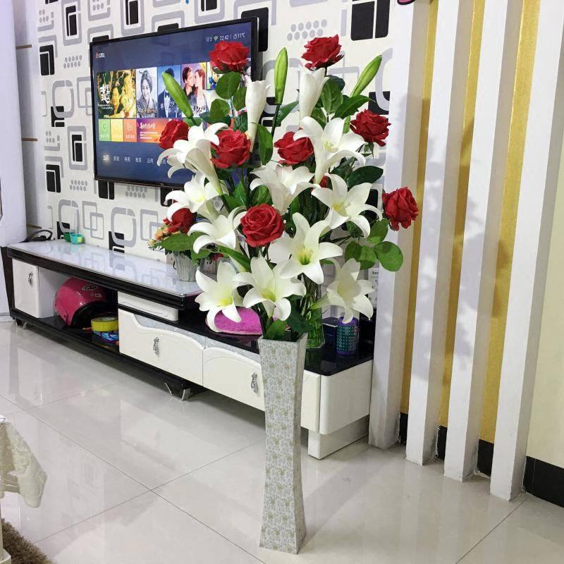 家居饰高枝香水百合仿真花束客厅落地装饰花假花绢花PU花郁