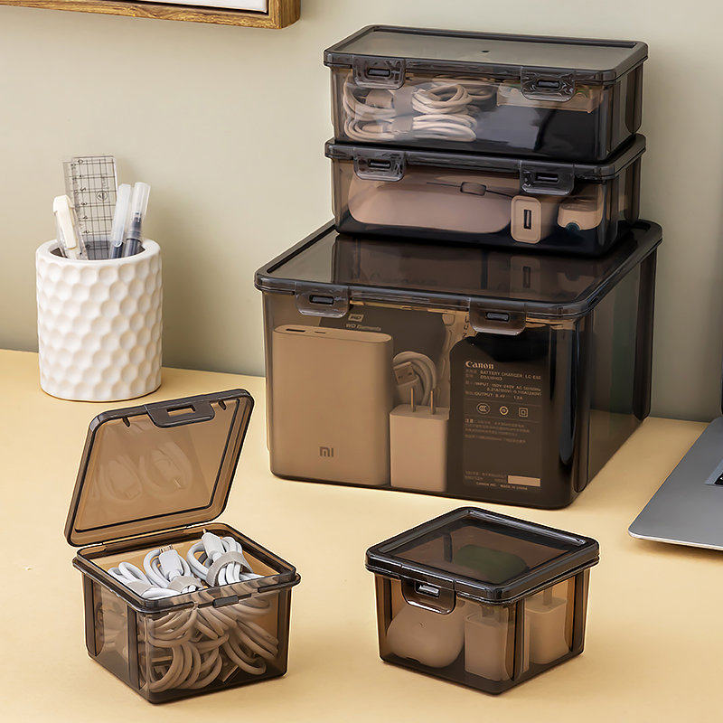 数据线收纳盒家用整理神器充电线手机充电器桌面理线盒黑色集线盒